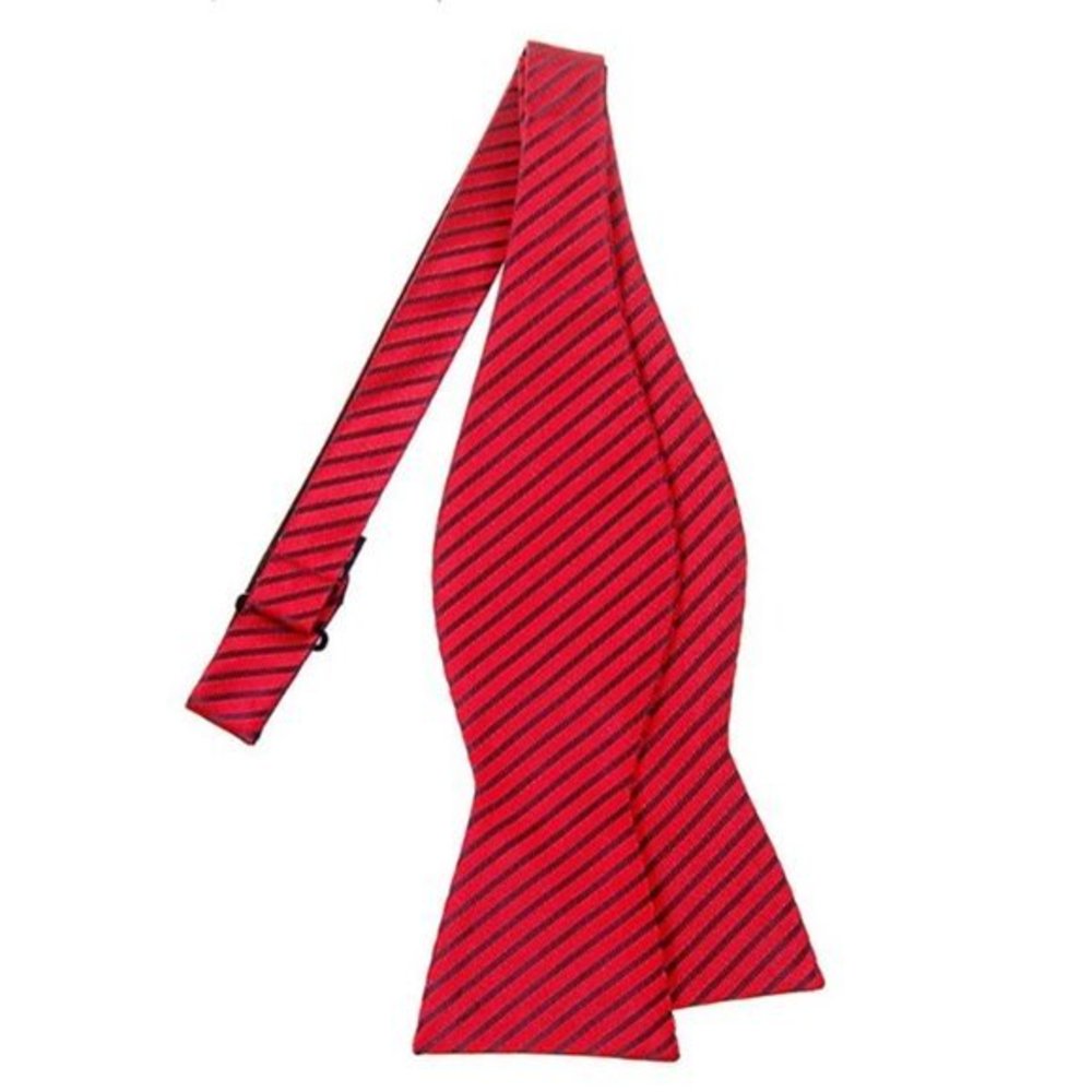 Modern Stripe Woven Self Tie Bow Tie Red with Navy